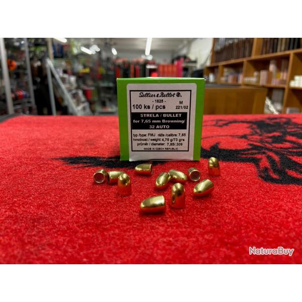Ogives Sellier & Bellot 7,65 Browning FMJ 73 grs (x100)