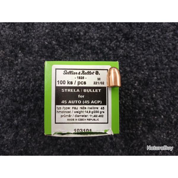 Ogives Sellier & Bellot 45 ACP FMJ 230 grs (x100)