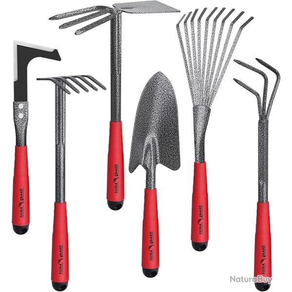 Outils de Jardinage 6 Pices, Kit d'outils de Jardin en Acier Inoxydable avec Houe 2-en-1