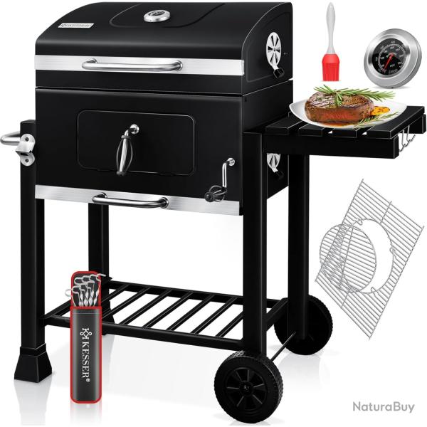 Chariot � Barbecue | Grill XL � Charbon de Bois avec Couvercle, Roues, poign�e en Acier Inoxydable