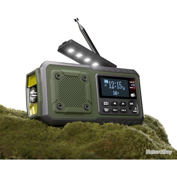 Radio Solaire Urgence  Manivelle DAB+/FM Avec Rveil Batterie 5000mAh USB Radio SOS Mto
