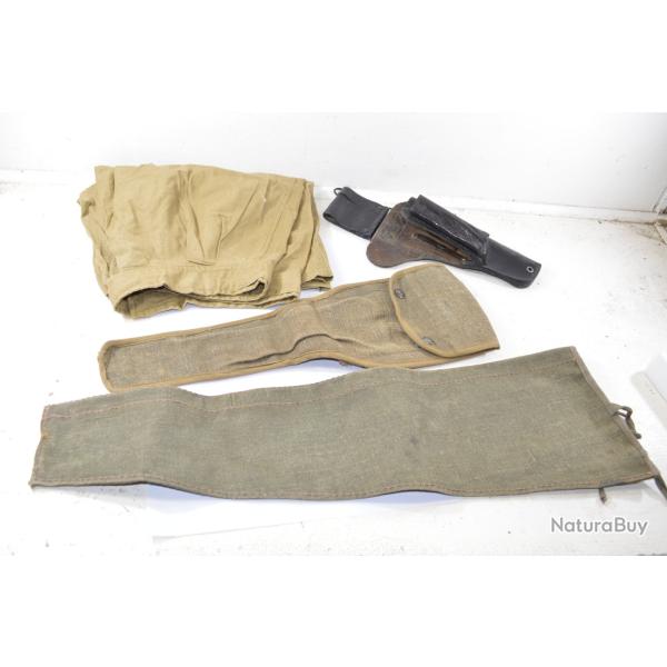 Lot Fran�ais ann�es 1950. Indochine. Short tropical, �tui pistolet modifi�, porte outil TAP ...
