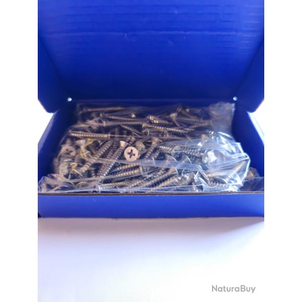 Vis � bois en INOX A4 MARIN (316L) - �5 mm x 30 mm - Quantit� : 100 - T�te frais�e - Embout PH