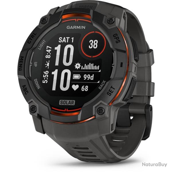 Garmin - Montre GPS Instinct 3 Solar noir multifonctions.