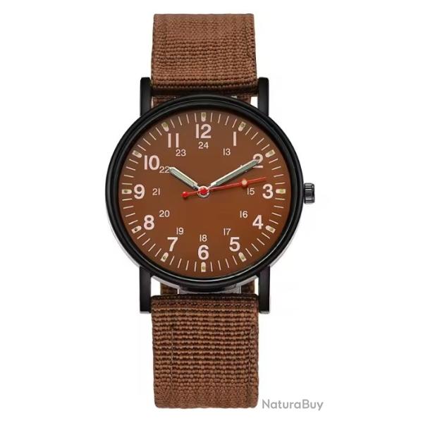 Montre Plate Gemius Arm�e Militaire Style Aviateur Sport Bracelet Tissu Marron Cadran Fond Marron