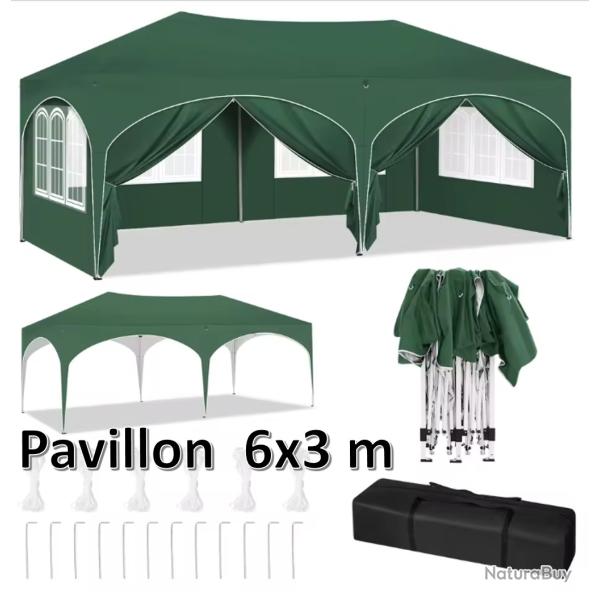 Tente Pavillon pliant 3x6m plein air avec 6 parois latrales hauteur rglable Tente de fte Runion