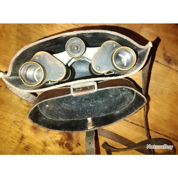 Jumelles militaires ww1 avec leur etuis en cuir - Allemagne / Autriche - C.P. Goerz Wien 6x