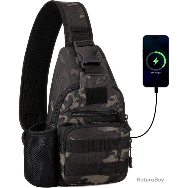 Sac Bandouli�re Tactique Homme Sacoche Poitrine MOLLE Multi-Poches, Randonn�e Sport Cyclisme Camo1
