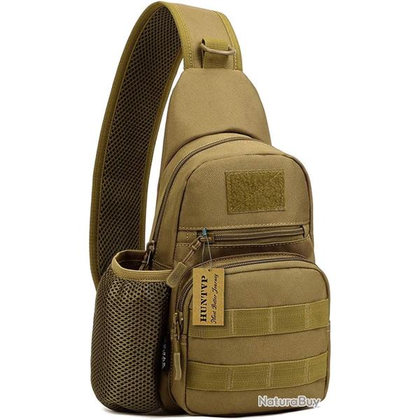 Sac Bandouli�re Tactique Homme Sacoche Poitrine MOLLE Multi-Poches, Randonn�e Sport Cyclisme Marron