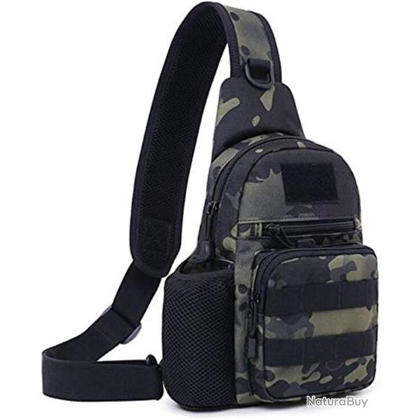 Sac Bandouli�re Tactique Homme Sacoche Poitrine MOLLE Multi-Poches, Randonn�e Sport Cyclisme Camo