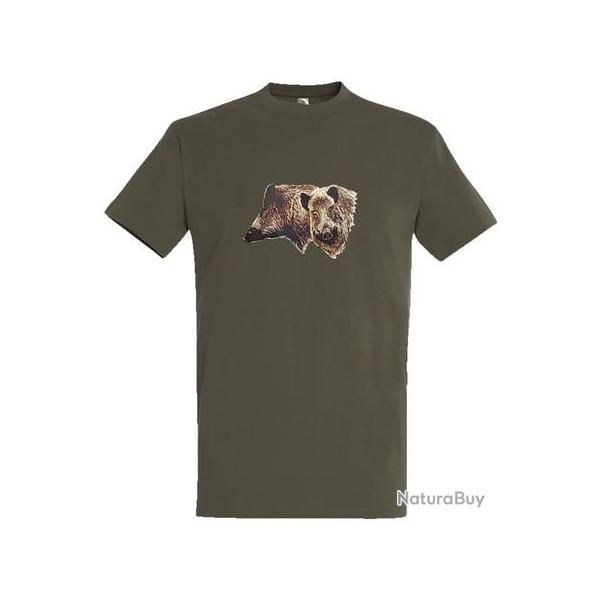 T Shirt Bartavel nature sanglier kaki