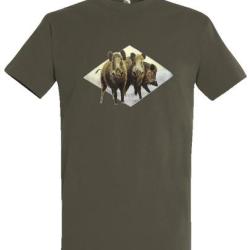 T Shirt Bartavel nature trio sangliers kaki