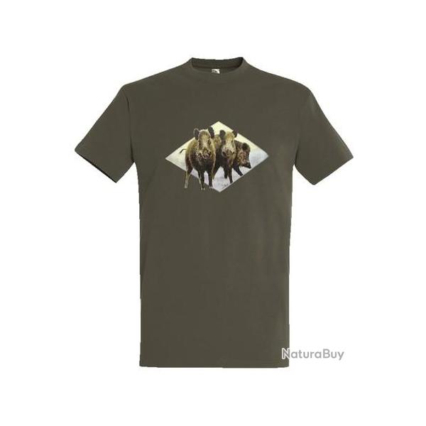 T Shirt Bartavel nature trio sangliers kaki