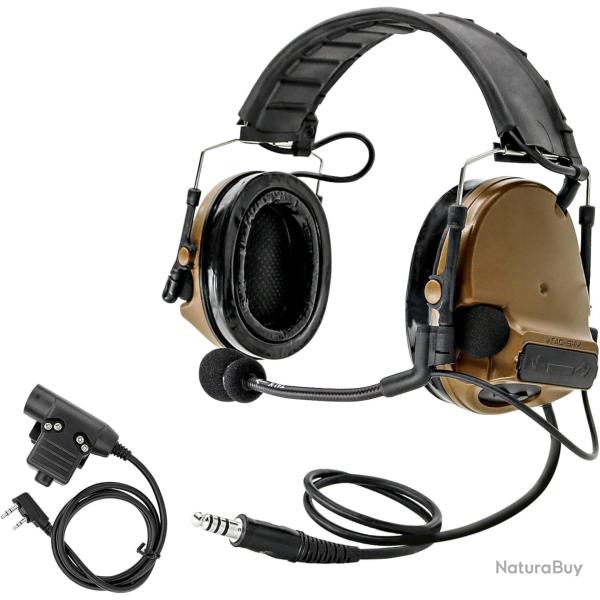 Casque Antibruit �lectronique Tactique Tir et Chasse R�duction Sonore Micro D�tachable Marron