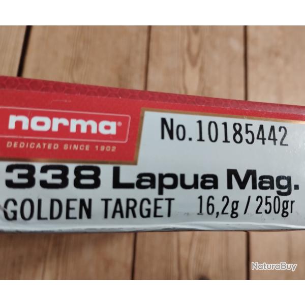 .338 LAPUA Magnum marque Norma 250 gr golden target - boite 20