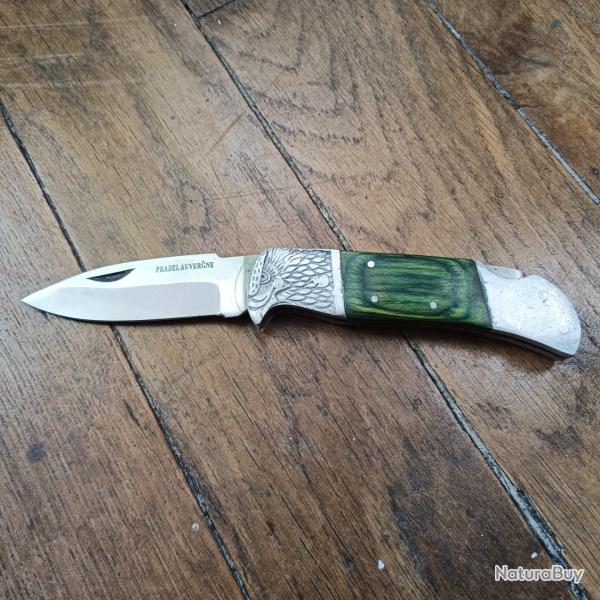 Couteau Pliant Cran d'arrt Pradel Auvergne Tte Aigle Acier Inox Bois Vert 20 cm