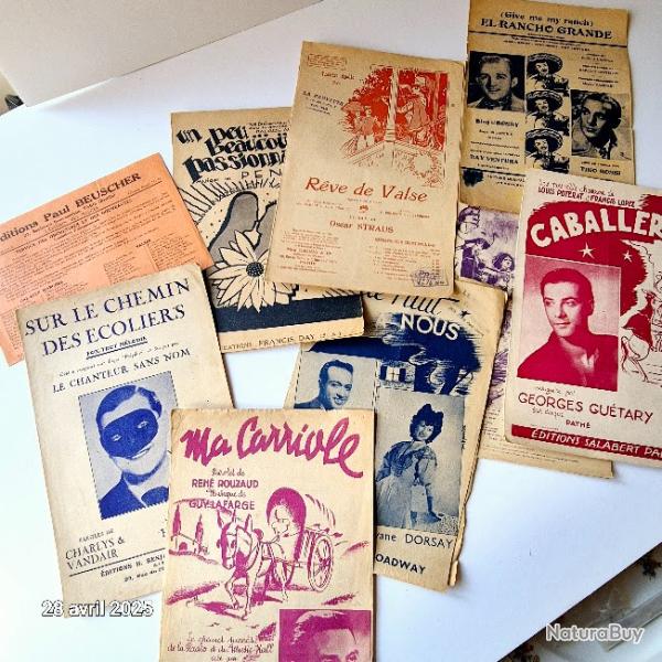 8 partitions anciennes et une publicit� Paul Beuscher, le chanteur sans nom, Gu�tary, Marche Lorrain