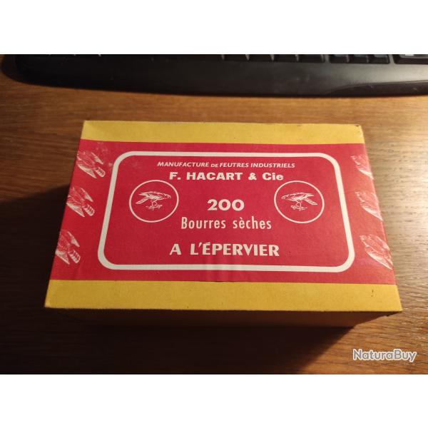 Ancienne boite bourres sches a l pervier cal 12 feutre gris extra