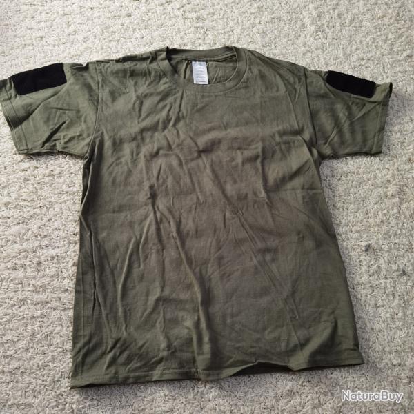 T-shirt tactique vert militaire avec Velcro sur les manches