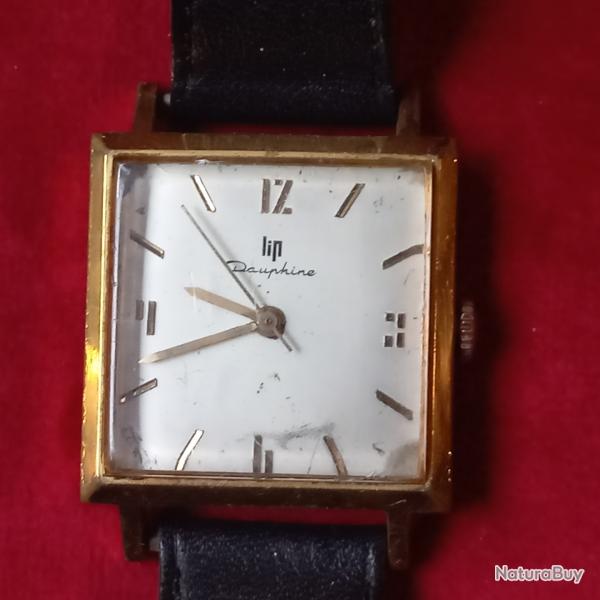 montre homme lip ancienne  boitier carr� en plaqu� or