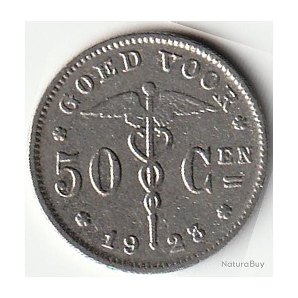 Pi�ce de Monnaie Belgique Bon pour 50 centimes  type Bonnetain en n�erlandais 1923