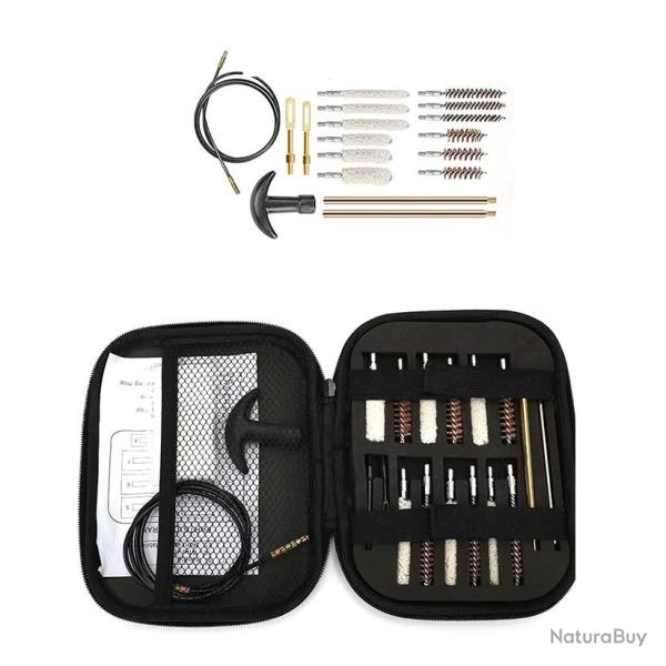 KIT DE NETTOYAGE ARMES DE POING AVEC PATCHS - CALIBRE 22/.38/9mm/.40/.45 - LIVRAISON GRATUITE