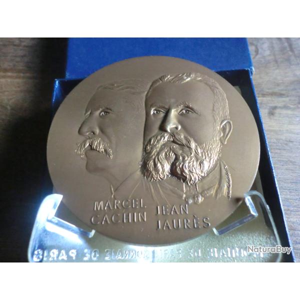 m�daille bronze marcel cachin jean jaur�s " quatrevingtieme anniversaire " 1904 / 1984 J.L coppin