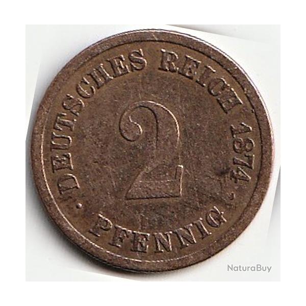 Pi�ce de Monnaie Allemagne 2 pfennig - Wilhelm I type 1 - petit aigle 1874 A