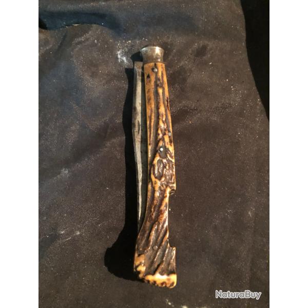 couteau pliant manche en corne a restaurer avec accident et manque
