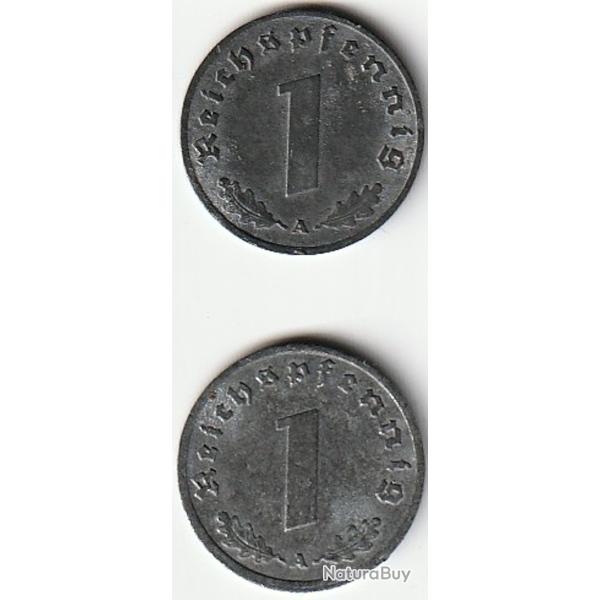 Pi�ce de Monnaie Allemagne Lot 1 reichspfennig zinc 1940 A et 1942 A