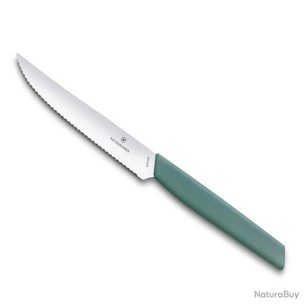 6.9006.12W43 Couteaux steak crants Victorinox Swiss Modern 12cm vert sauge x6