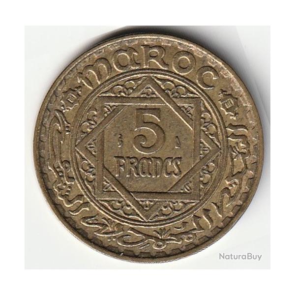 Pi�ce de Monnaie Maroc 5 francs Mohammed V bronze-aluminium1365 (1946)
