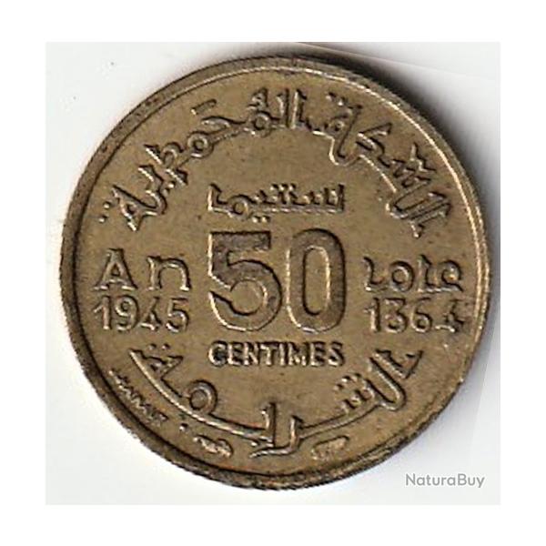 Pi�ce de Monnaie Maroc 50 centimes Mohammed V 1945 recherch�e