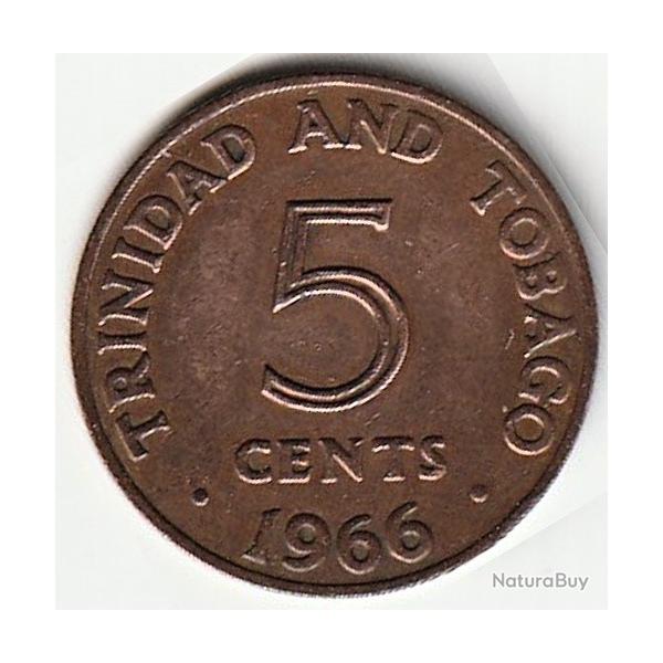 Pi�ce de Monnaie  5 Cents Trinit�-et-Tobago 1966 peu courante recherch�e