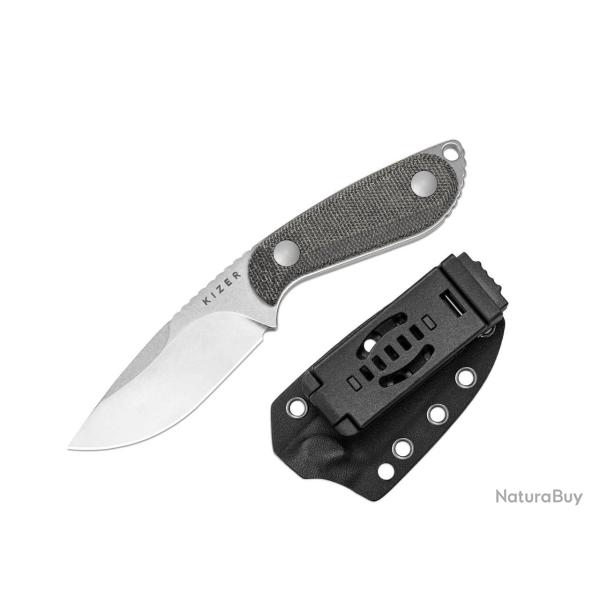 Couteau Kizer ICE BUDDY Lame Drop Point Acier 14C28N Manche Micarta Black Etui Kydex KI1081A8