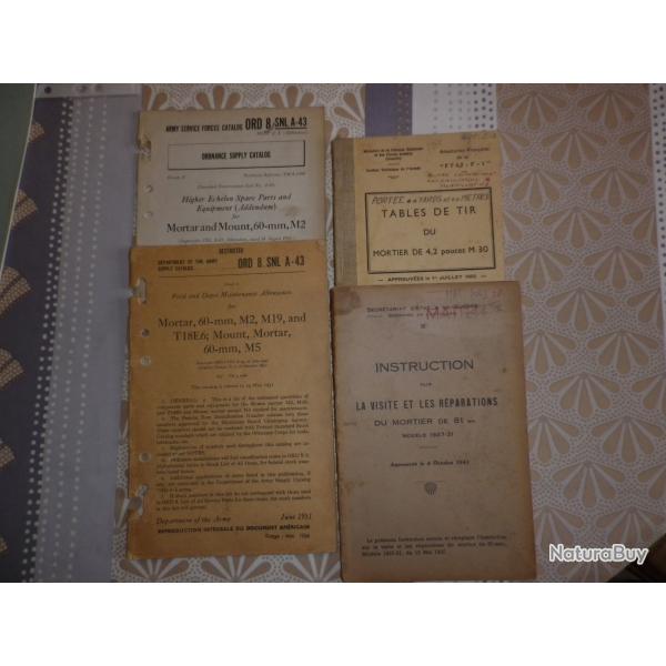 Lot de livres sur les mortiers US et FR, 60 mm et 81 mm