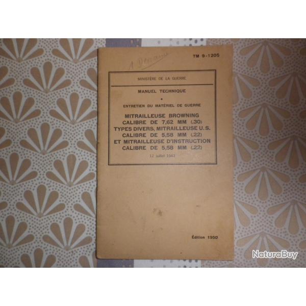 Manuel technique US mitrailleuse Browning Cal 30 et modles divers