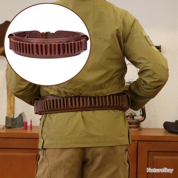 Bandolier PU et support de ceinture en cuir 25 cartouches avec poche 34 ''-44''