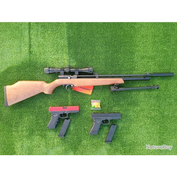 PACK-12 ! CARABINE PCP ARTEMIS PR900 R GEN 2 C. 5,5 mm + Lunette 3-9x40 + Bipied + Pistolet Glock 17