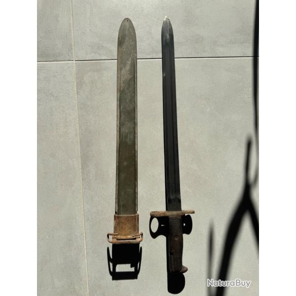 Ba�onnette US M1905 originale - 1918 WWI - Lame noire 43 cm + fourreau d'origine