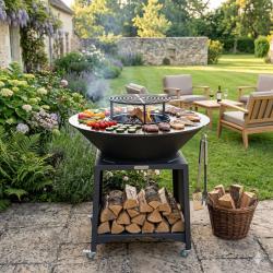 Brasero haut en acier FIESTA avec plaque et grille amovible -- Barbecue plancha ext&eacute;rieur (75 cm / 1