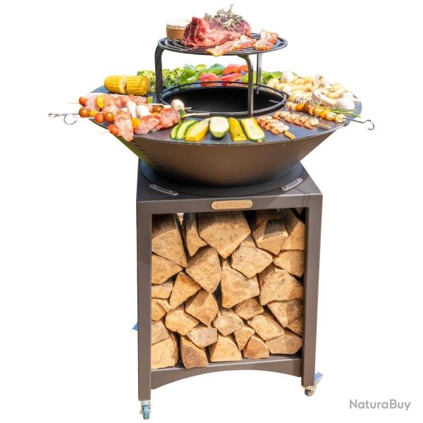 Brasero haut en acier FIESTA avec plaque et grille amovible -- Barbecue plancha ext�rieur (75 cm / 1
