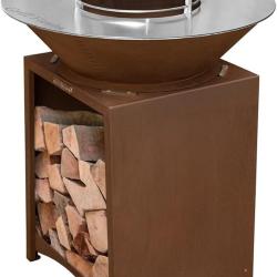 Brasero en acier corten FIESTA avec plaque et grille amovible inox barbecue plancha ext&eacute;rieur &Oslash; 100 