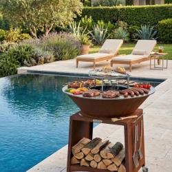 Brasero en acier corten FIESTA avec plaque et grille amovible inox barbecue plancha ext&eacute;rieur &Oslash; 100 