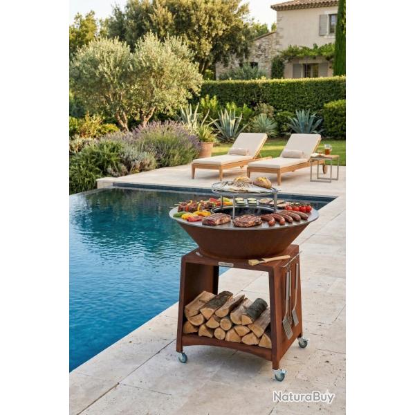 Brasero en acier corten FIESTA avec plaque et grille amovible inox barbecue plancha ext�rieur � 100 