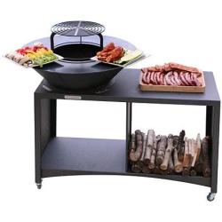 Table brasero barbecue ISLAND avec plaque et grille amovible en acier &Oslash; 100 cm