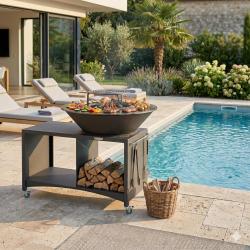 Table brasero barbecue ISLAND avec plaque et grille amovible en acier &Oslash; 100 cm