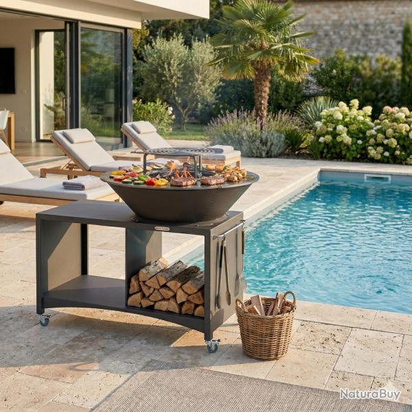 Table brasero barbecue ISLAND avec plaque et grille amovible en acier � 100 cm