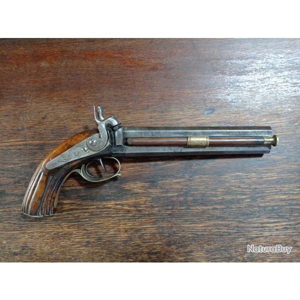 Pistolet � doubles canons superpos�s � percussion - Officier - cal 14mm - TBE