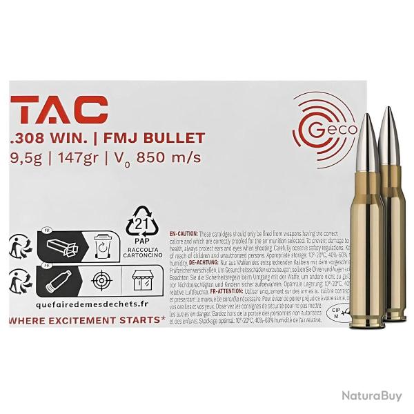 geco 308w tac fmj 147gr munitions cartouches 308
